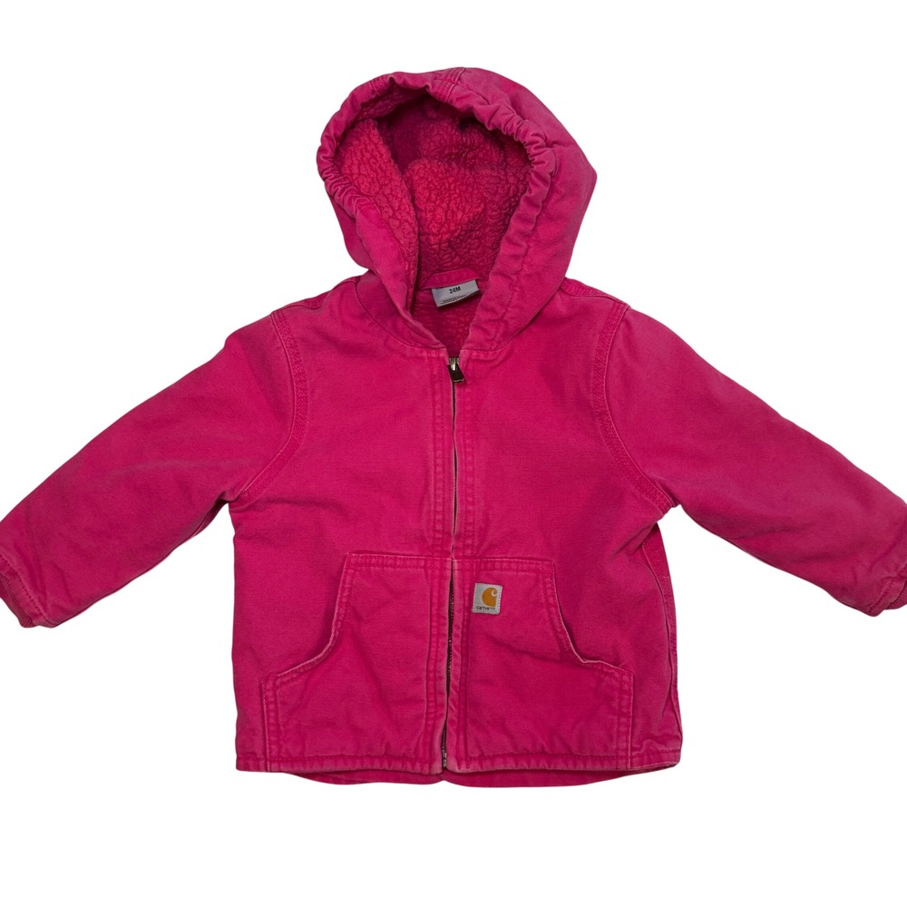 Carhartt Kids Pink Sherpa Lined Hooded Canvas Jacket 24M CP9534-H01‎
